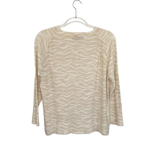 LOFT Sweater Large Cardigan Beige/Off-White Animal Print 3/4 Sleeve Button Front - Picture 4 of 7